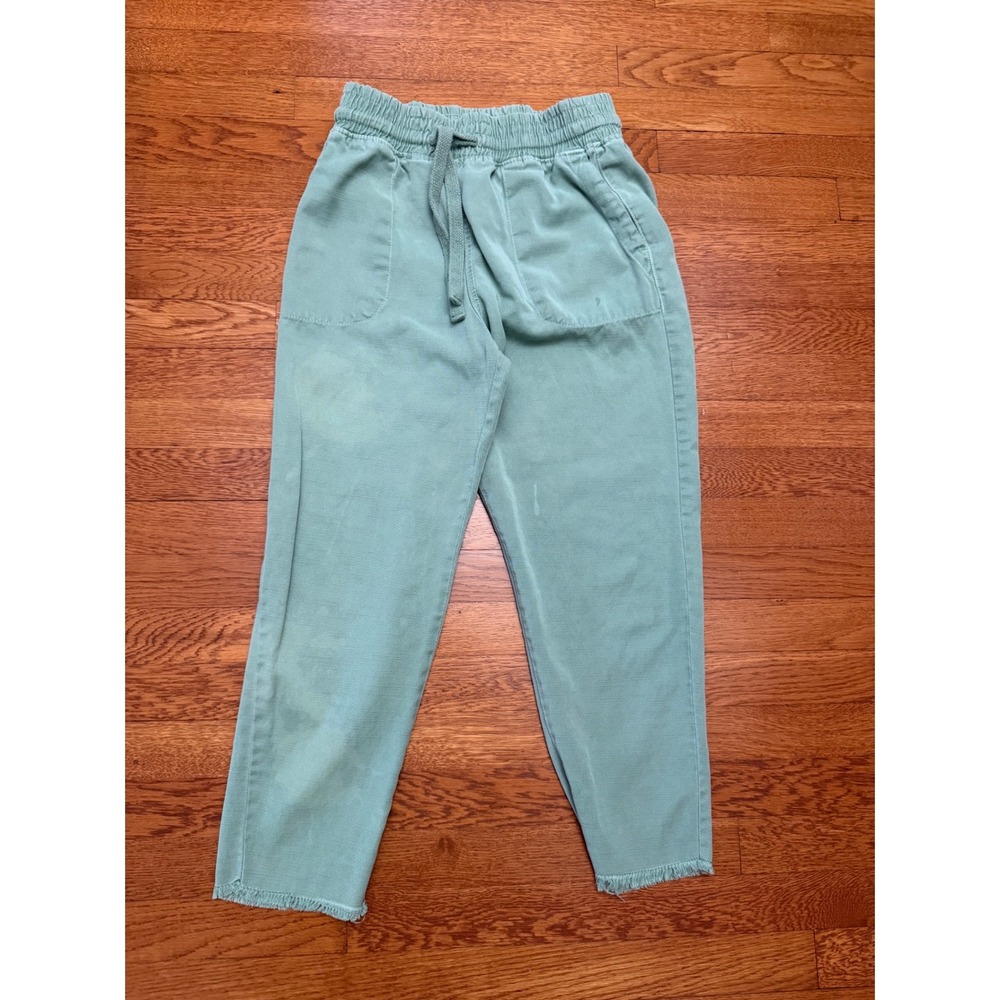 Zara Sage Green Elastic Waist Drawstring Frayed Hem Pants Womens Small